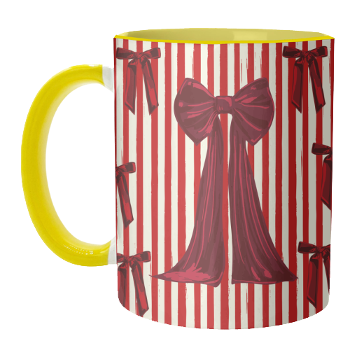 Retro Big Red Bows & Stripes Design - unique mug by EZbie