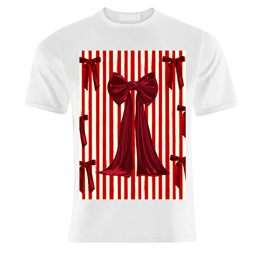 Retro Big Red Bows & Stripes Design - unique t shirt by EZbie