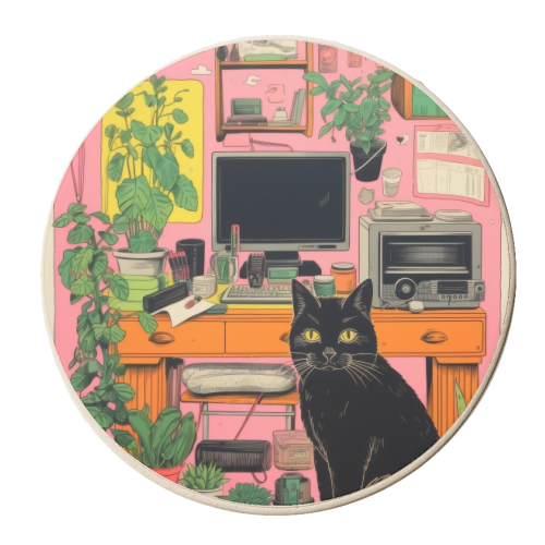 Retro black cat - personalised beer coaster by DejaReve