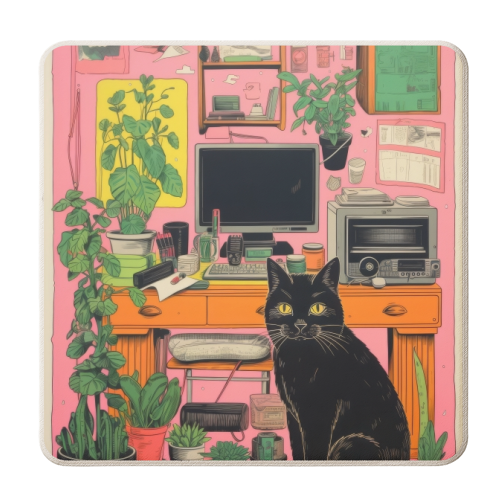 Retro black cat - personalised beer coaster by DejaReve
