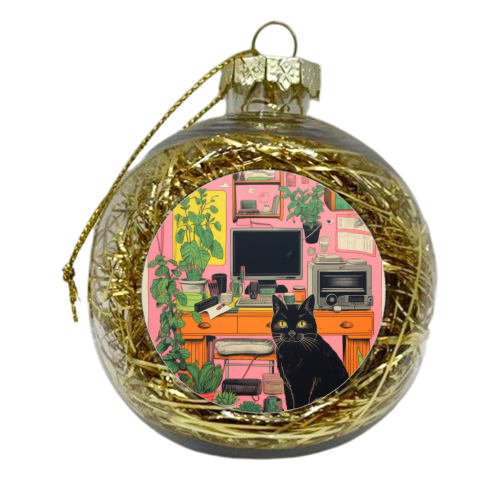 Retro black cat - xmas bauble by DejaReve