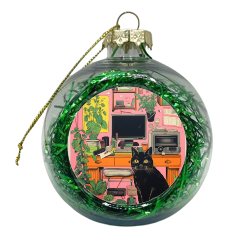 Retro black cat - xmas bauble by DejaReve