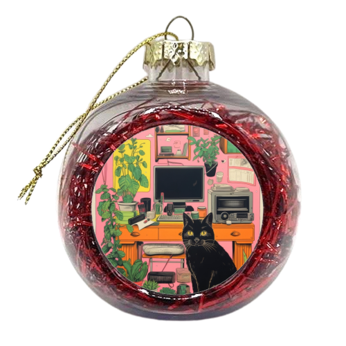 Retro black cat - xmas bauble by DejaReve