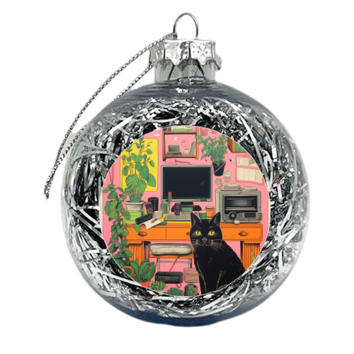 Retro black cat - xmas bauble by DejaReve