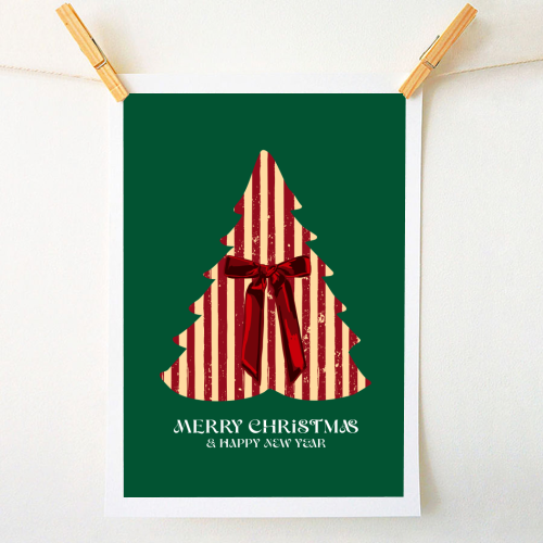 Retro Christmas Tree Greeting Illustration - A1 - A4 art print by EZbie