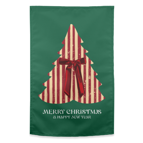 Retro Christmas Tree Greeting Illustration - funny tea towel by EZbie