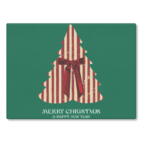 Retro Christmas Tree Greeting Illustration - glass chopping board by EZbie