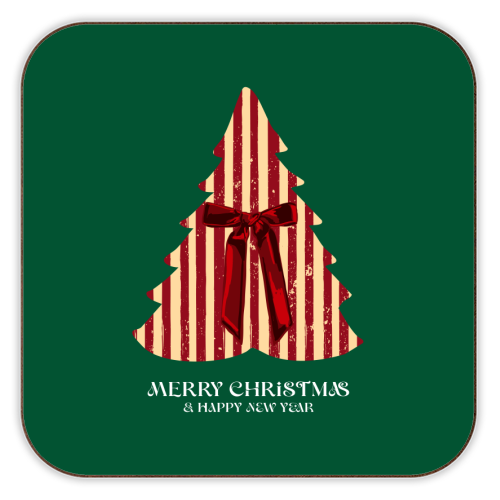 Retro Christmas Tree Greeting Illustration - personalised beer coaster by EZbie