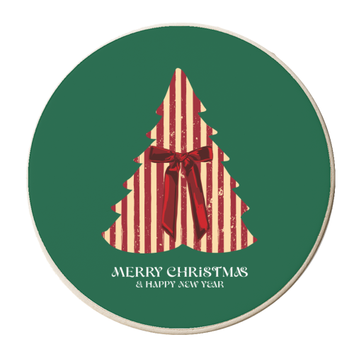 Retro Christmas Tree Greeting Illustration - personalised beer coaster by EZbie