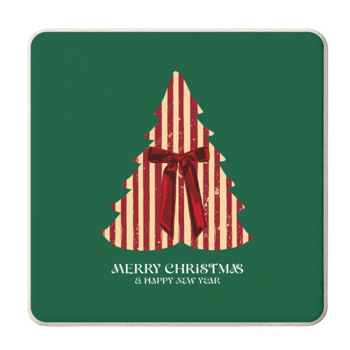 Retro Christmas Tree Greeting Illustration - personalised beer coaster by EZbie