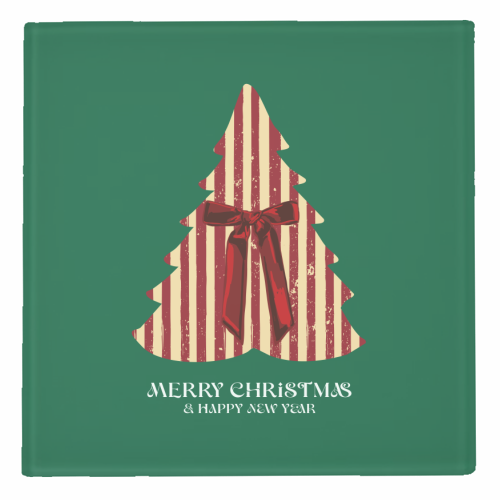 Retro Christmas Tree Greeting Illustration - personalised beer coaster by EZbie