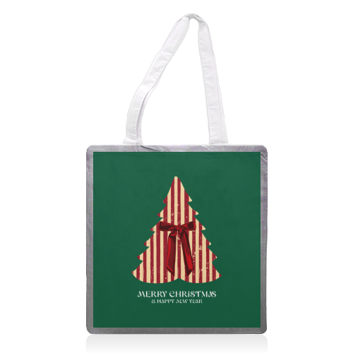Retro Christmas Tree Greeting Illustration - printed canvas tote bag by EZbie