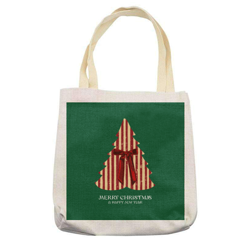 Retro Christmas Tree Greeting Illustration - printed canvas tote bag by EZbie