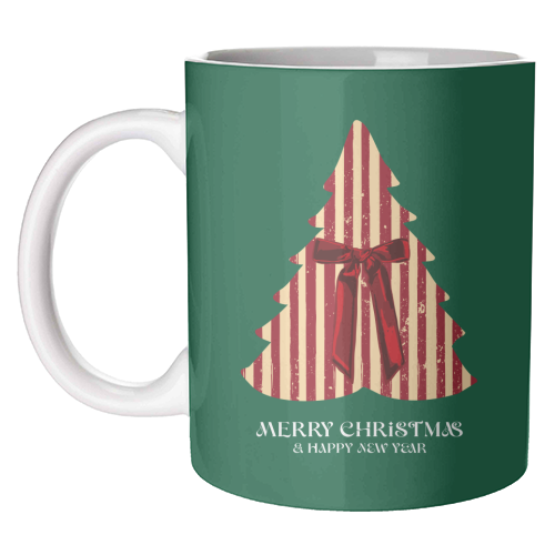Retro Christmas Tree Greeting Illustration - unique mug by EZbie