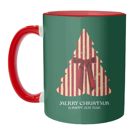 Retro Christmas Tree Greeting Illustration - unique mug by EZbie