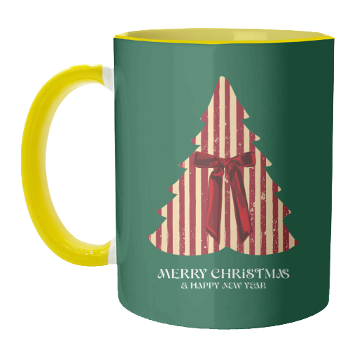 Retro Christmas Tree Greeting Illustration - unique mug by EZbie