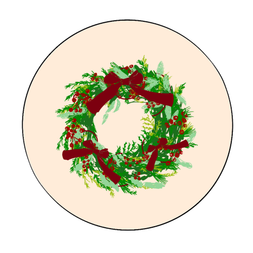 Retro Christmas Wreath with Bows Art - Circle Sticker by EZbie