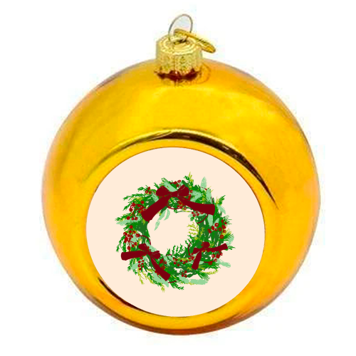 Retro Christmas Wreath with Bows Art - colourful christmas bauble by EZbie