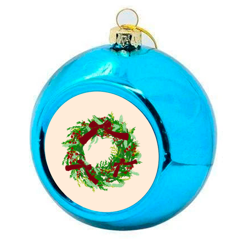 Retro Christmas Wreath with Bows Art - colourful christmas bauble by EZbie