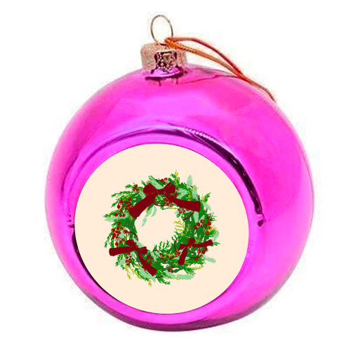 Retro Christmas Wreath with Bows Art - colourful christmas bauble by EZbie