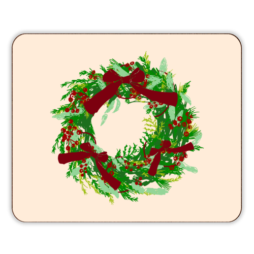 Retro Christmas Wreath with Bows Art - designer placemat by EZbie