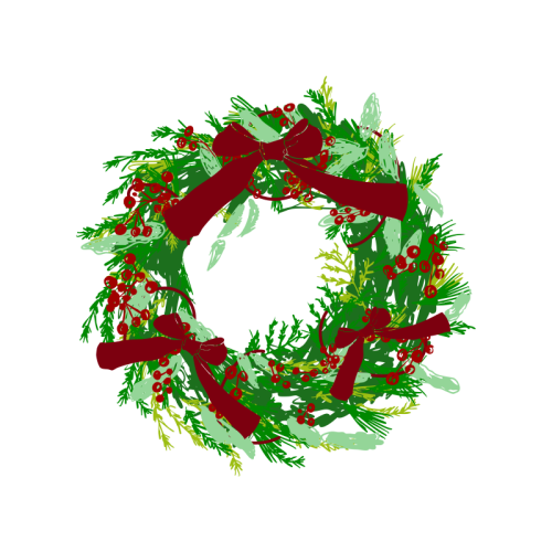 Retro Christmas Wreath with Bows Art - Die Cut Sticker by EZbie