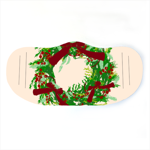Retro Christmas Wreath with Bows Art - face cover mask by EZbie
