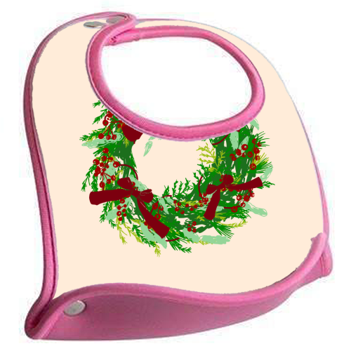 Retro Christmas Wreath with Bows Art - feeding bib by EZbie