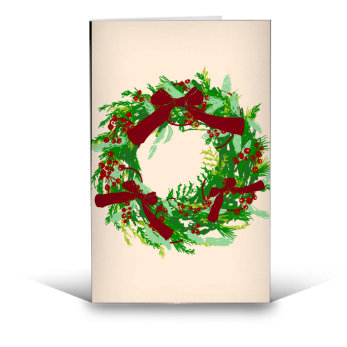 Retro Christmas Wreath with Bows Art - funny greeting card by EZbie