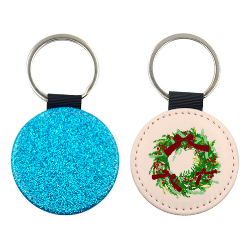 Retro Christmas Wreath with Bows Art - keyring by EZbie