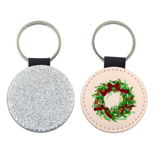 Retro Christmas Wreath with Bows Art - keyring by EZbie