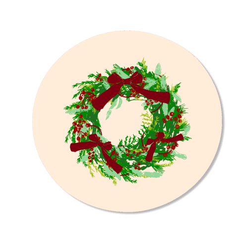 Retro Christmas Wreath with Bows Art - Magnet by EZbie