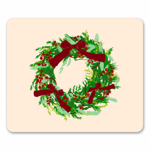Retro Christmas Wreath with Bows Art - mouse mat by EZbie