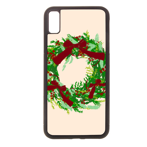 Retro Christmas Wreath with Bows Art - stylish phone case by EZbie