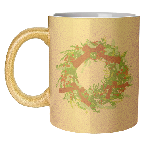 Retro Christmas Wreath with Bows Art - unique mug by EZbie
