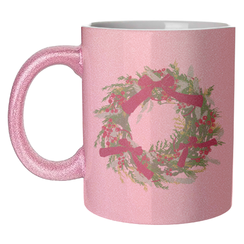 Retro Christmas Wreath with Bows Art - unique mug by EZbie