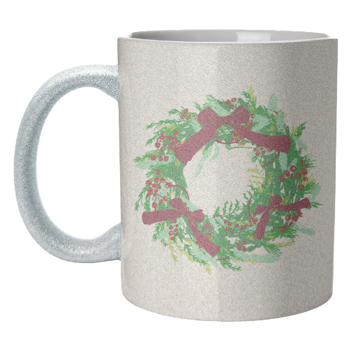 Retro Christmas Wreath with Bows Art - unique mug by EZbie