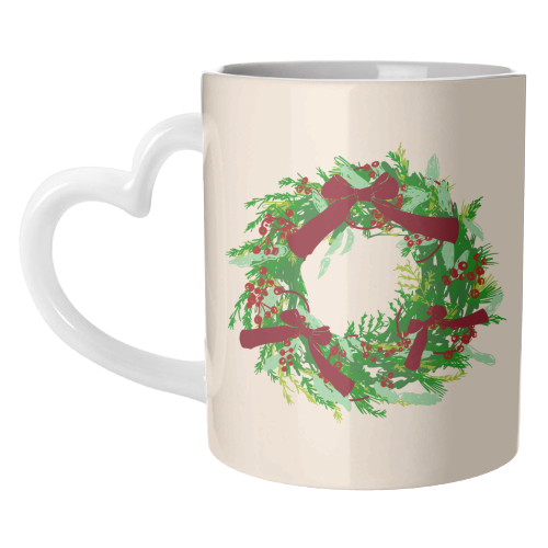 Retro Christmas Wreath with Bows Art - unique mug by EZbie