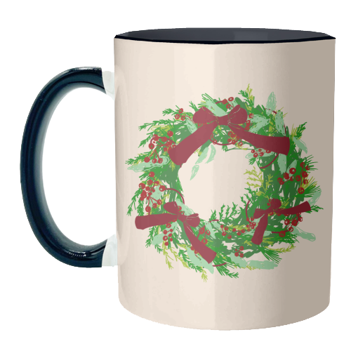 Retro Christmas Wreath with Bows Art - unique mug by EZbie