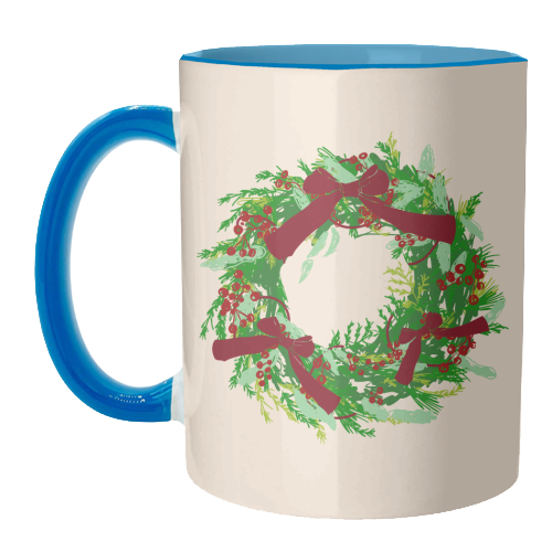 Retro Christmas Wreath with Bows Art - unique mug by EZbie