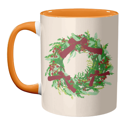Retro Christmas Wreath with Bows Art - unique mug by EZbie