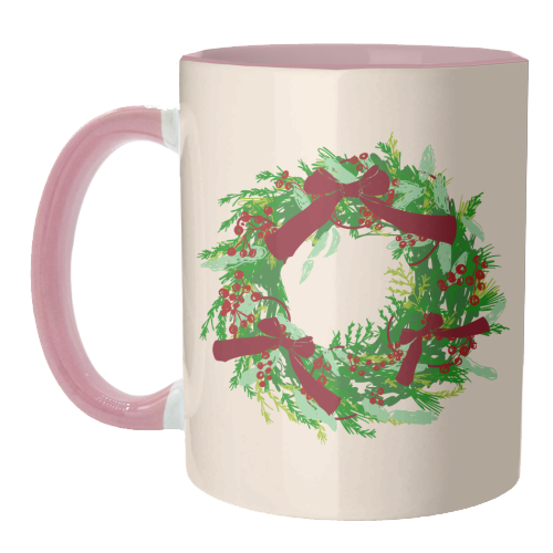 Retro Christmas Wreath with Bows Art - unique mug by EZbie