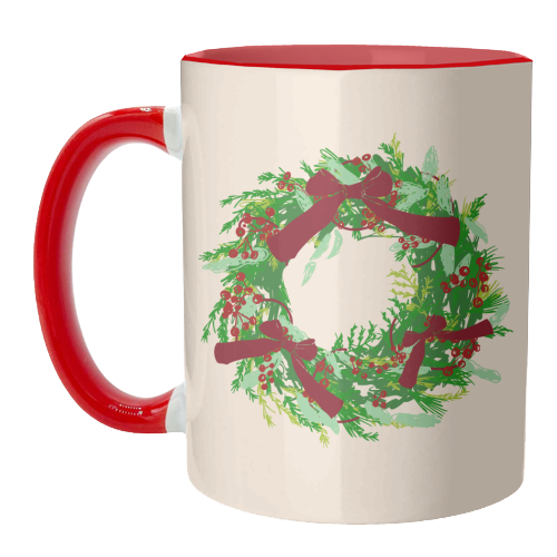Retro Christmas Wreath with Bows Art - unique mug by EZbie