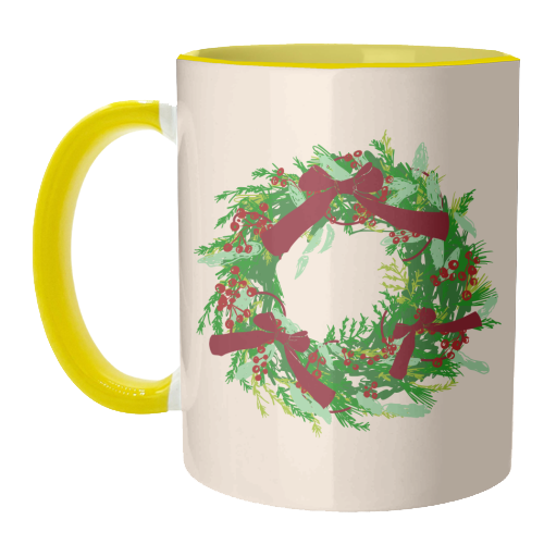 Retro Christmas Wreath with Bows Art - unique mug by EZbie