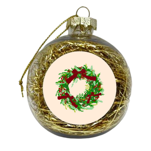 Retro Christmas Wreath with Bows Art - xmas bauble by EZbie
