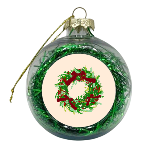 Retro Christmas Wreath with Bows Art - xmas bauble by EZbie