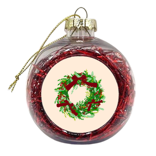 Retro Christmas Wreath with Bows Art - xmas bauble by EZbie