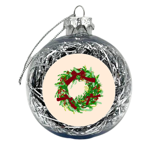 Retro Christmas Wreath with Bows Art - xmas bauble by EZbie