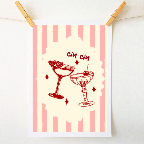 Retro Cocktail Cheers Illustration - A1 - A4 art print by EZbie