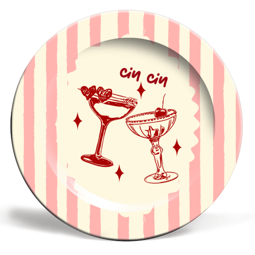 Retro Cocktail Cheers Illustration - ceramic dinner plate by EZbie